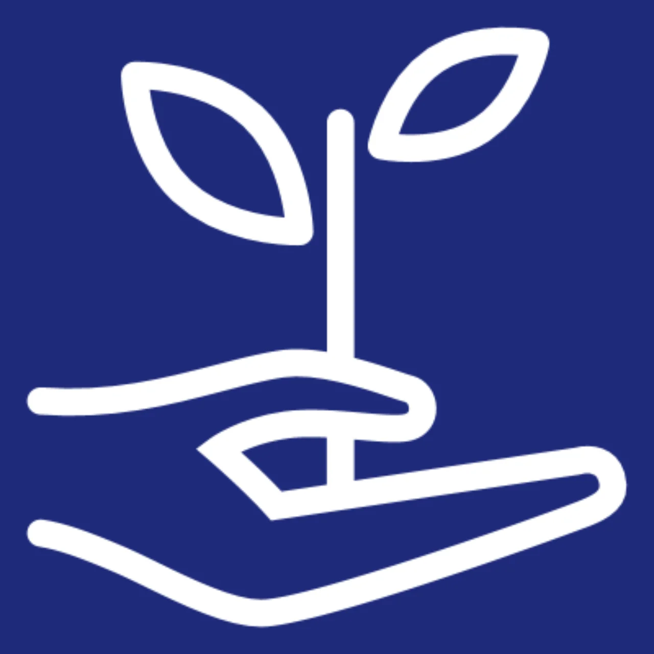 Stylized hand holding a seedling